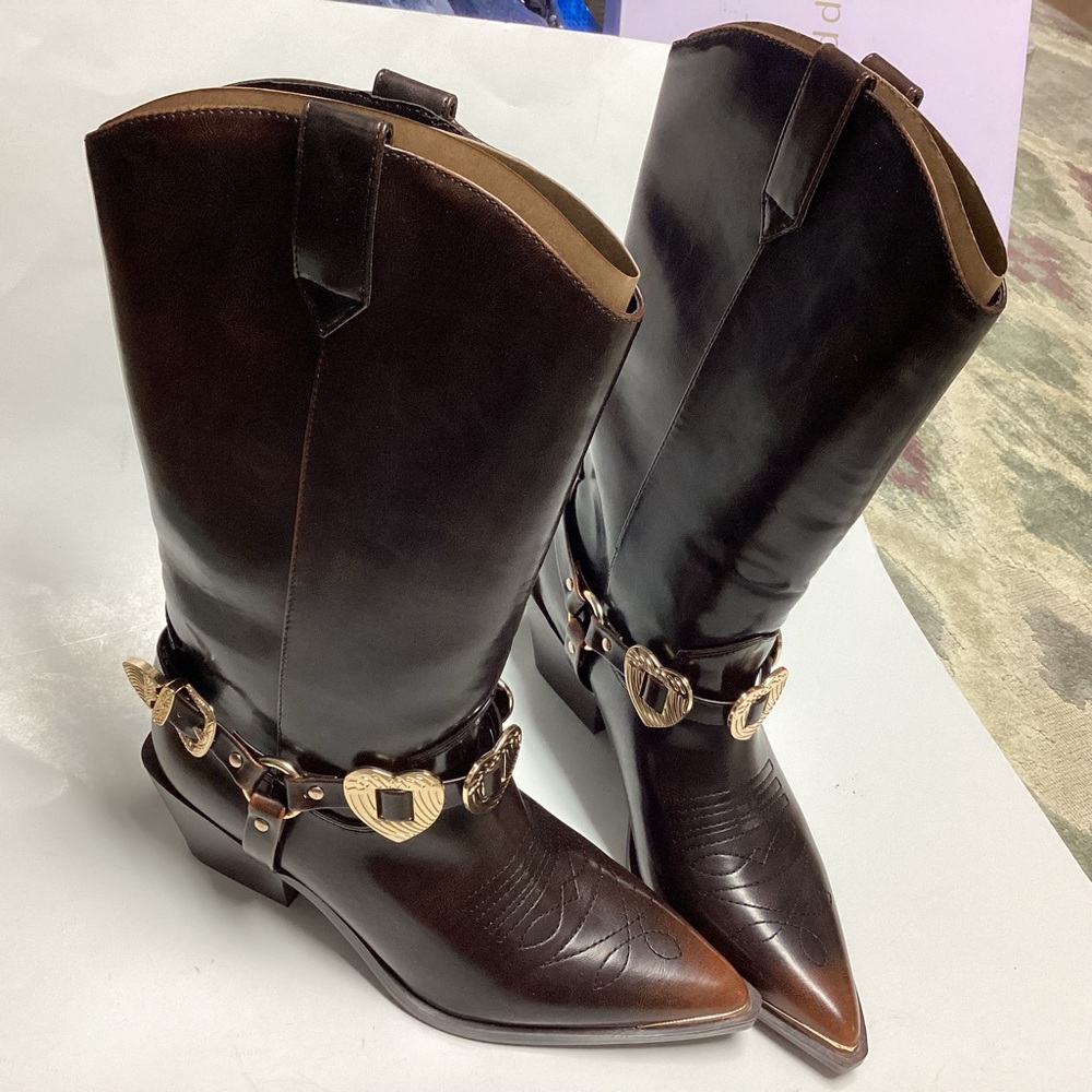 Madden Girl Sweetheart Cowboy Boots Women’s 7.5 Brown Western Heart Pointed Toe - Picture 15 of 16